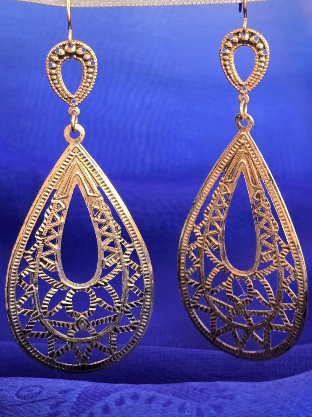 Boho Gold-Tone Filigree Teardrop Dangle Statement Earrings